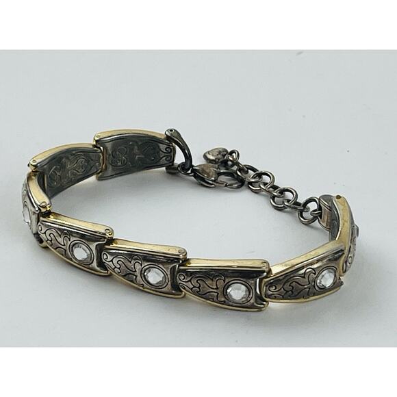 Vintage Gold and Silver Plated Link Bracelet Crystals Stamped Brighton Western - Picture 13 of 13